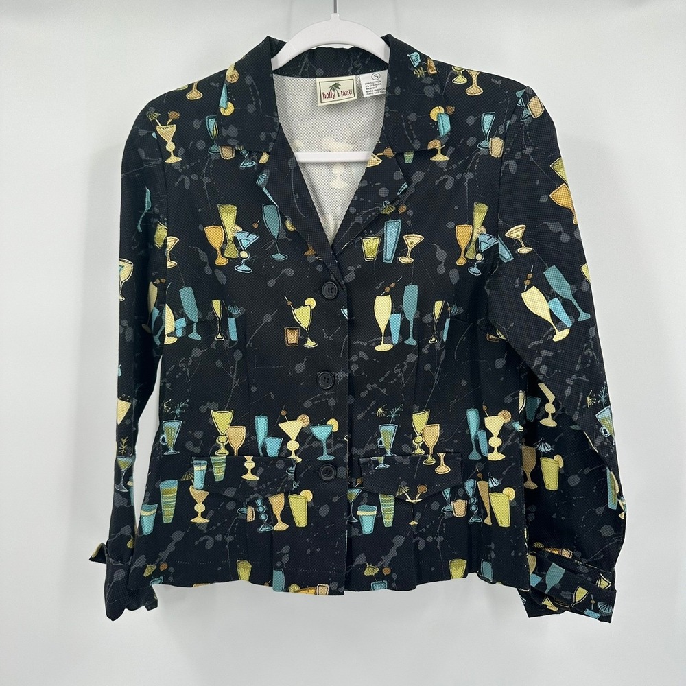 Women Whimsical Jacket Size S Cocktail Martini Glass Print Eclectic Indie Kitsch